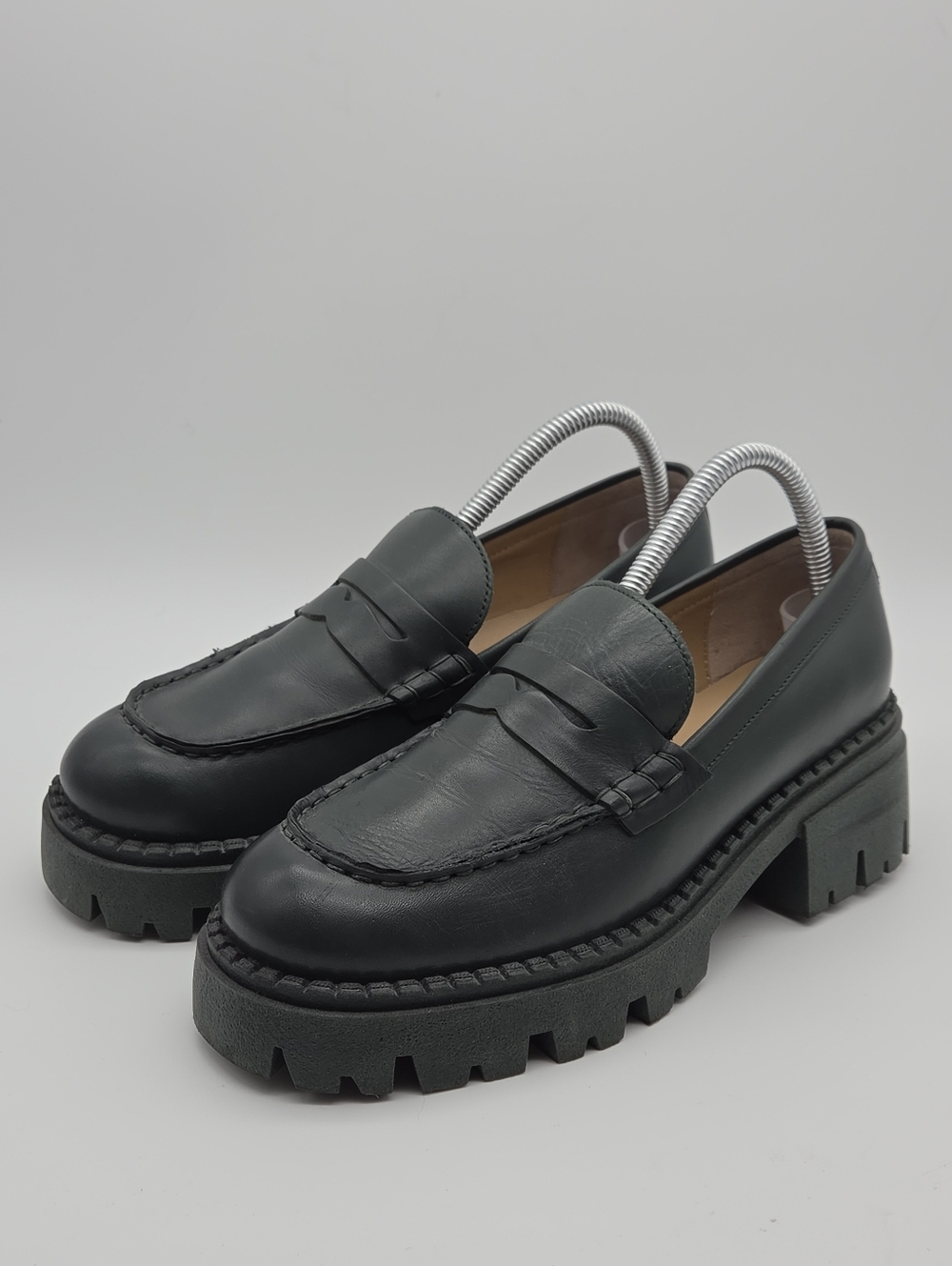 Free People Lyra Lug Sole Platform Leather Loafers Dark Green Size 7.5 - Picture 2 of 10